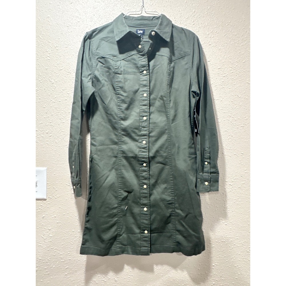 Lee Heritage Womens Olive Green Western Snap Front 3/4 Sleeve Shirt Dress XS NEW